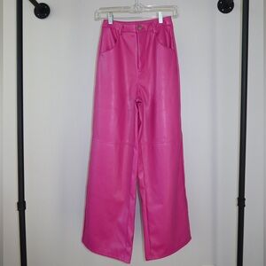 Pink wide leg leather pants
